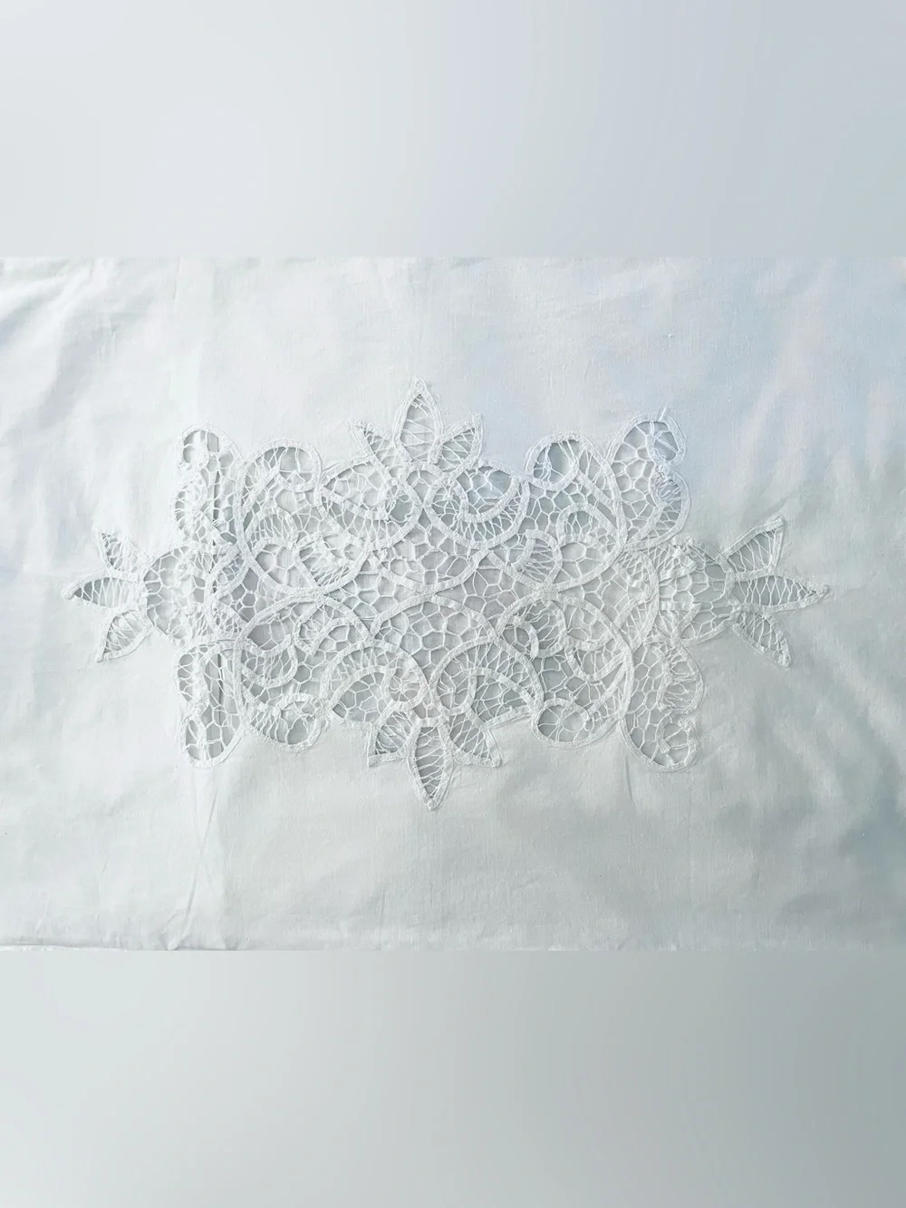 Vintage Battenburg Lace Pillowcase Shams (2) White Cotton Shabby Chic King Sz